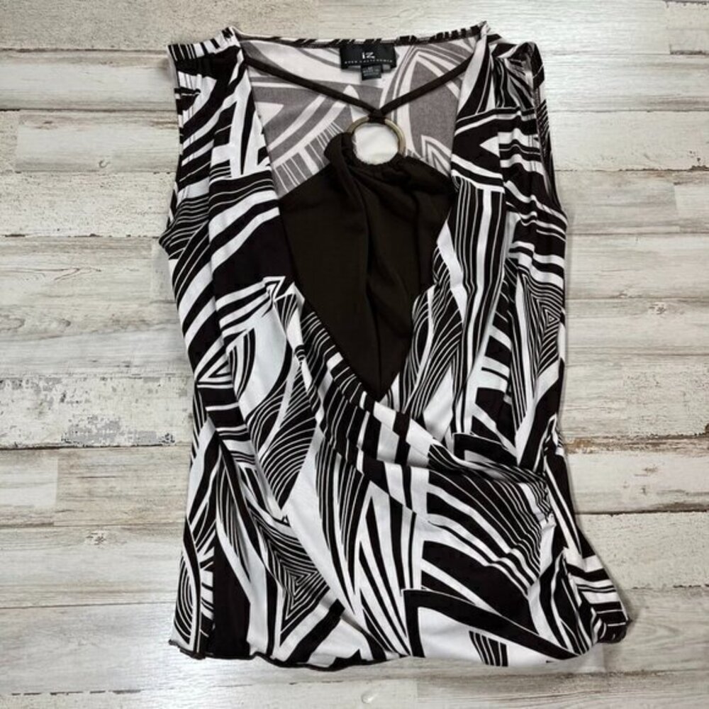 2000s IZ Brown White Abstract‎ Club Top Womens Size Medium